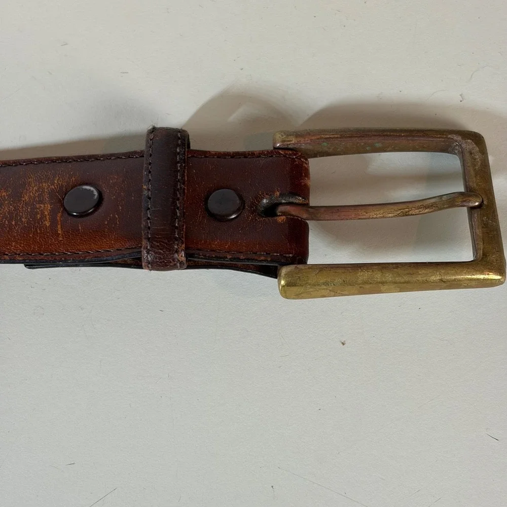 VTG Torino Aniline Kipskin Shoulders Brown Leather Belt Brass Buckle USA Made 36